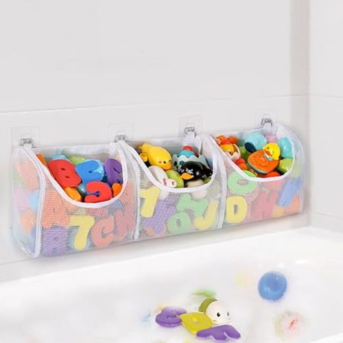 Bath Toy Storage, Large Capacity 3 Compartments Bathtub Toy Storage, Opening Bath Tub Toy Holder Organizer, Mesh Shower Caddy for Kids Baby Bathroom Toy