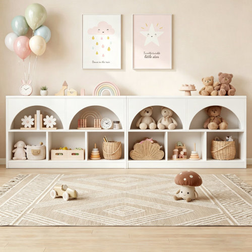 Latitude Run® Arched Kids Bookcase with 5 Open Cubes, Wooden Montessori Storage Shelf for Playroom, Nursery & Classroom, Natural | Wayfair