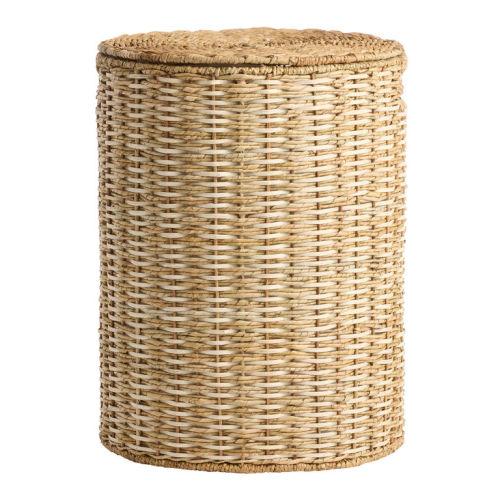 Natural and White Seagrass and Rattan Laundry Hamper with Liner