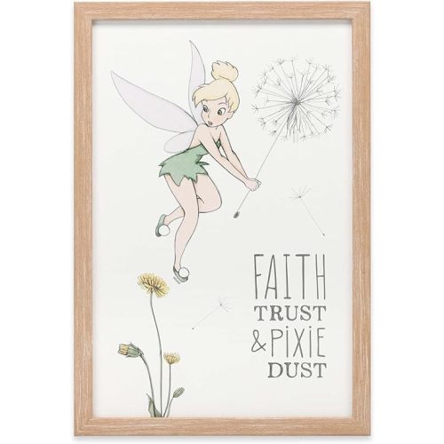 Disney Peter Pan Tinker Bell Faith Trust and Pixie Dust Framed Wood Wall Decor - Cute Tinker Bell Picture for Bedroom or Home Decor