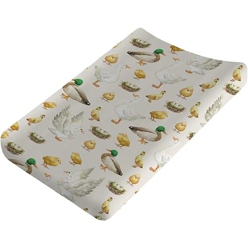 Watercolor Farm Birds Ducks Eggs Baby Changing Pad Cover Sheets for Boy Girl 32''x16'' Farm Animals Unisex Fitted Changing Table Sheets Comfort Soft Breathable Nursery Change Table Mats