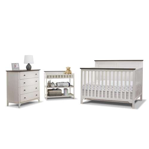Sorelle Furniture Sorelle Farmhouse 3-Piece Nursery Set with 4-in-1 Crib, Dresser and Changer in Chocolate and White
