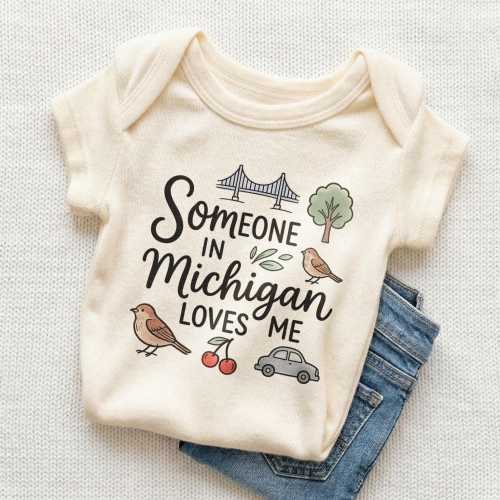 Someone In Michigan Loves Me Baby Onesie - Cute Michigan State Gift Bodysuit