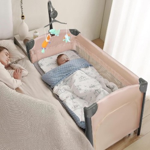 JOYMOR 3 in 1 Baby Bedside Bassinet, Bedside Sleeper with Mattress and Sheet, Convert to Bassinet, Playpen