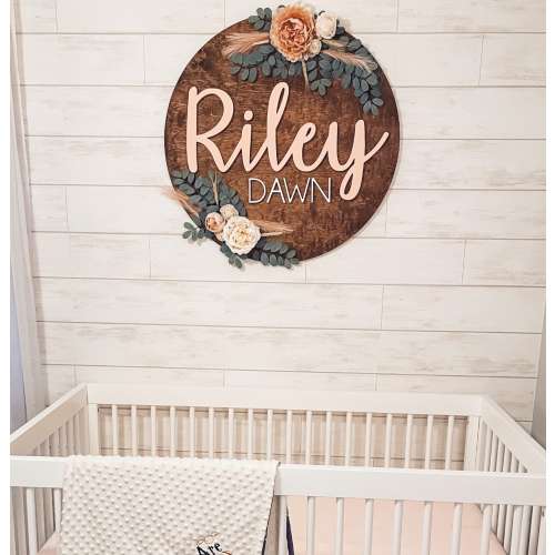 Customized Baby Name Sign, Baby Shower, Round plaque, Personalized Wooden Sign, 3D Crib sign, Sprinkle Gift, Nursery Wall Art, Name Sign