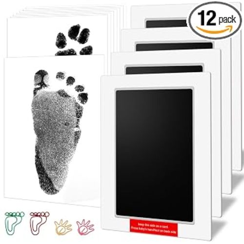 6" x 4" Baby Inkless Handprint and Footprint Kit with 4 Ink Pads and 8 Imprint Cards, Ideal for Family Keepsake Newborn Registry Baby Shower Present (Ink Area: 4.9" x 3.14")