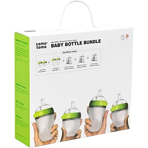 Comotomo Baby Bottle Bundle, Green, (7 Piece Set)