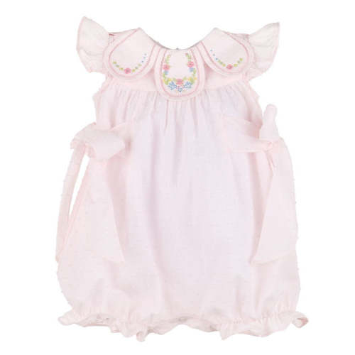 Sophie & Lucas Baby Girls Embroidered Dotted Swiss Petal Bubble with Side Bows - Pink – Best Dressed Child
