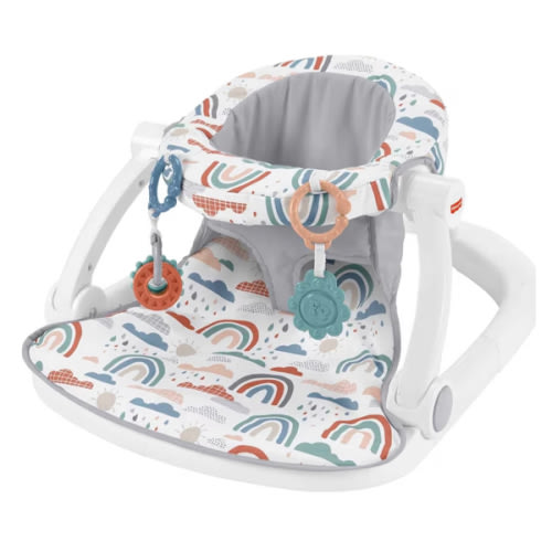 Fisher-Price Portable Baby Chair Sit-Me-Up Floor Seat with Developmental Toys & Machine Washable Seat Pad, Rainbow Showers