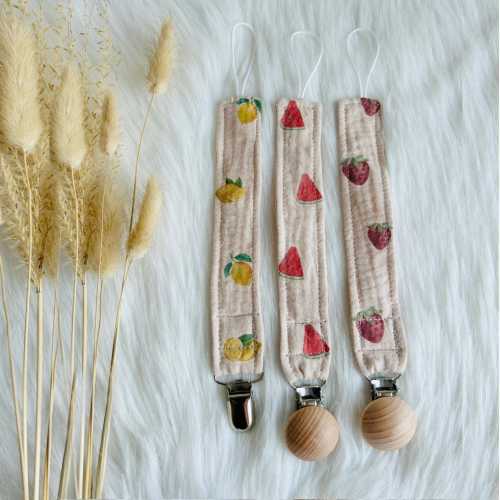 Gender Neutral Strawberry Lemon Pacifier Clip Personalized Baby Dummy Holder Fruit Cotton Pacifier Chain Newborn Baby Shower Gift Registry