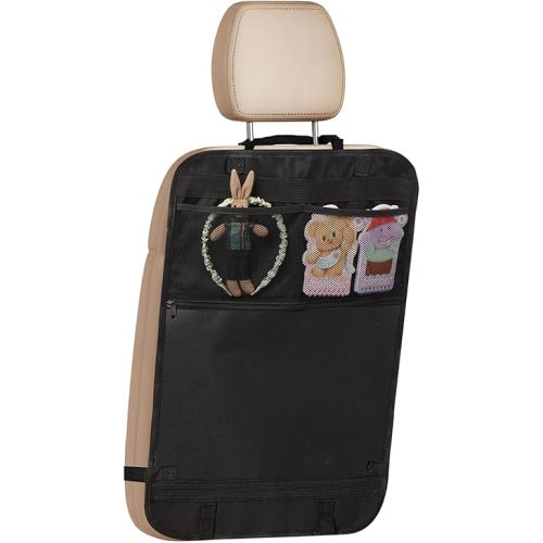 PandaEar Car Seat Back Protector with 2 Mesh Pockets | Waterproof Kick Mat Organizer for Kids & Toddlers | Backseat Cover Fits Most Vehicles | Easy to Clean