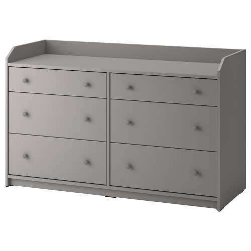 HAUGA 6-drawer dresser - gray 54 3/8x18 1/8x33 1/8 "