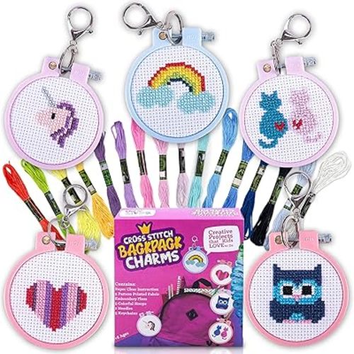 Cross Stitch Kit for Kids - 5 Easy Stamped Embroidery Kits for Beginners