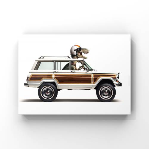 Mounted Canvas 16x20: Dino Driving Wagoneer