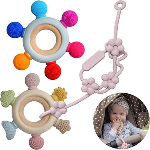 3 Packs Baby Teether Rings for 0-6 6-12 Months Babies, Teething Toys with Pacifier Clip Holder, Baby Chew Toys for Sucking Needs, BPA Free