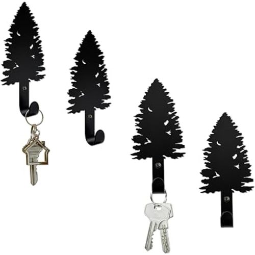 Pine Tree Wall Key Hooks - Rustic Cabin Decor, Metal Tree Branch Design for Home Storage and Organization