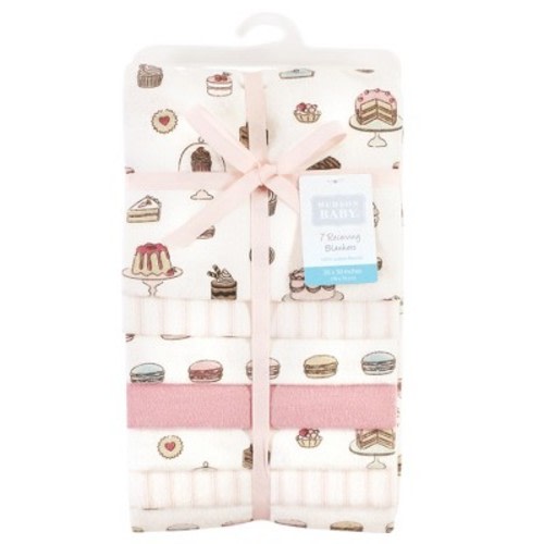 Hudson Baby Infant Girl Cotton Flannel Receiving Blankets Bundle, Sweet Bakery, One Size