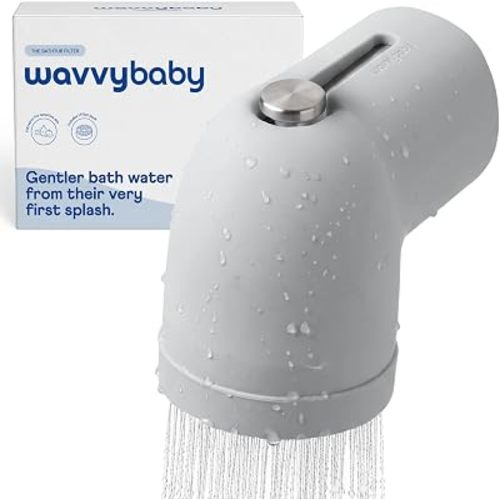 Bathtub Filter & Spout Cover | Reduces Chlorine & Impurities for Baby Skin | Rapid Flow Water Filter | Fits Standard Tub Faucets | Mist Grey