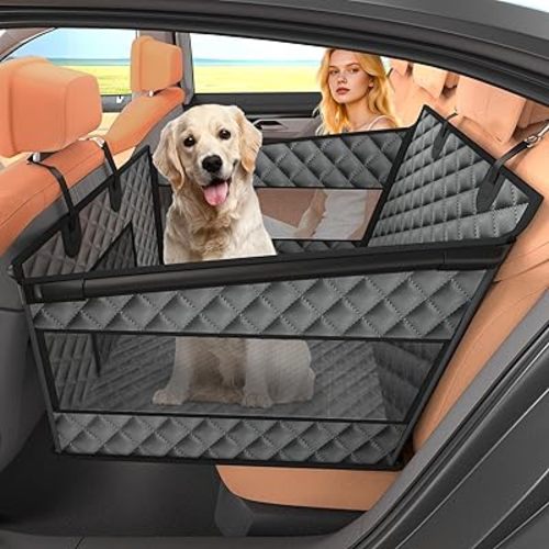 Dog Car Seat for Large Dogs, Back Seat Extender for Dogs, Foldable Pet Car Seat with Waterproof Oxford Fabric and Non-Slip Bottom, All-Around Protection and Strong Support, Grey