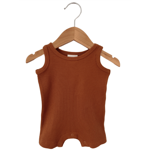 Organic Waffle Shortie Romper, Caramel