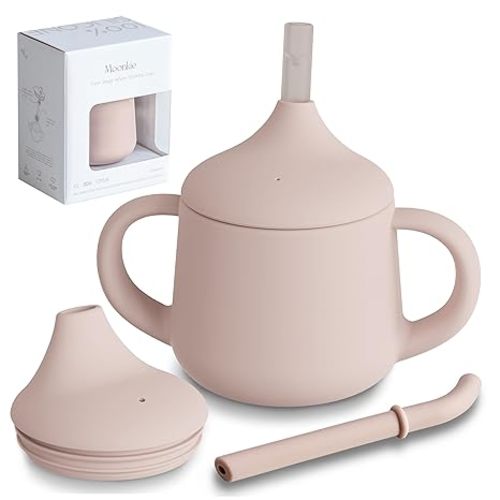 Moonkie Silicone Baby Sippy Cups | 3 Stages Training Cup Straw Cup for Infants Toddlers and Kid | 4 oz 1Pack