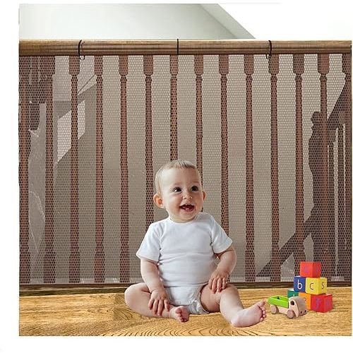 Banister Guard for Baby, Balcony Netting for Pets, 10ft x 3ft, Baby Safety Stairs Rail Net Provides Your Baby with a Environment, Baby Stair Net Fit for Child, Small Pet, Toy - Brown