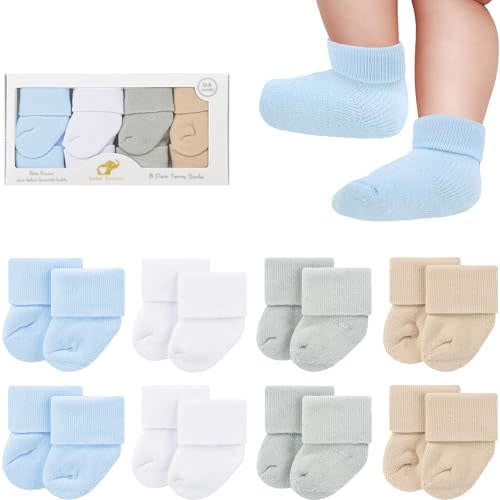8 Pairs Newborn Socks Thick Cotton Terry Turn Cuff Baby Socks 0-6 Months Cute Gifts for Preemie Infant Girl Boy
