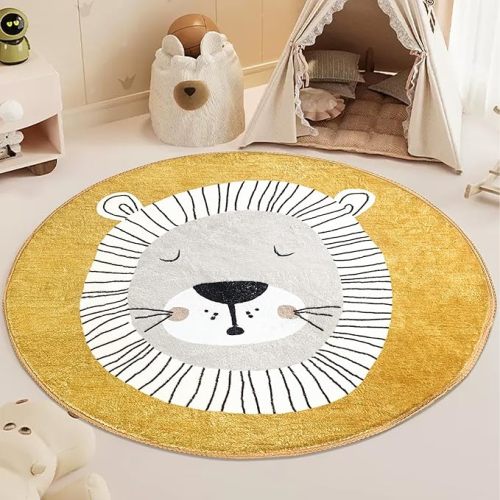 USTIDE Cute Kids Rug Cartoon Lion Rug Round Animal Rug Yellow Lion Play Mat Baby Crawling Carpet Soft 4Ft Circle Rug for Boys Girls Bedroom Kids Playroom Classroom Nursery Decor