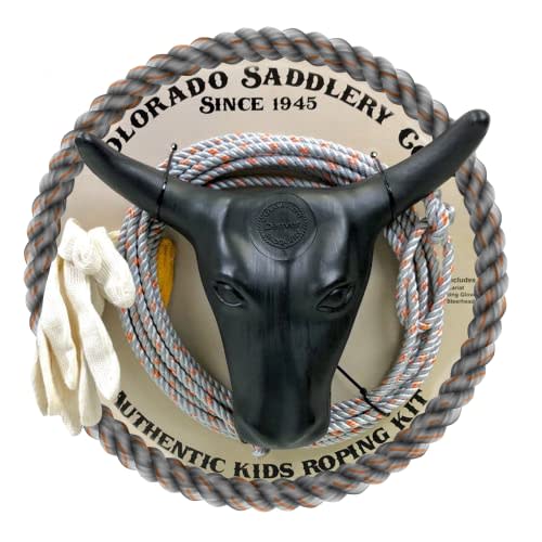 Colorado Saddlery Junior Roping Kit - Includes Lasso Rope, Roping Dummy Steer Head with Stakes, Kid's Lariat & Small Glove - Rodeo Set for Kids