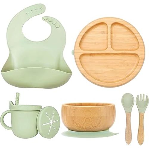 Bamboo Suction Plates for Babies and Bamboo Plates For Kids Baby Feeding and Weaning (Green)