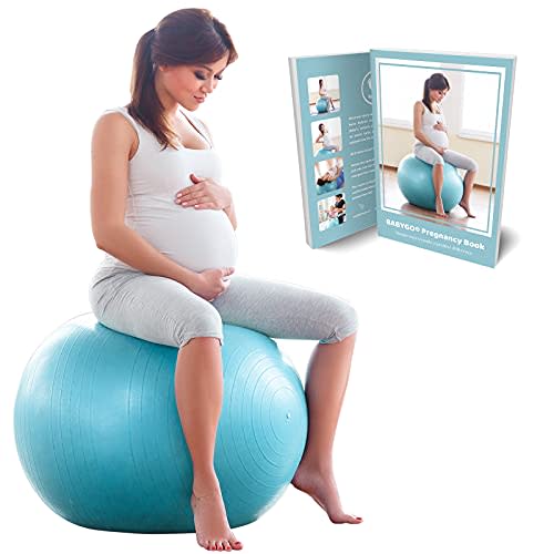 BABYGO Birthing Ball Pregnancy Maternity Labor & Yoga Ball + Our 100 Page Pregnancy Book, Exercise, Birth & Recovery Plan, Anti-Burst Eco Friendly Material 65cm 75cm Includes Pump