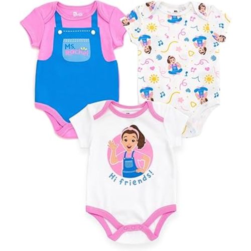 Ms. Rachel Baby Girls 3 Pack Cosplay Bodysuits Newborn to Infant Sizes (Newborn - 24 Months)