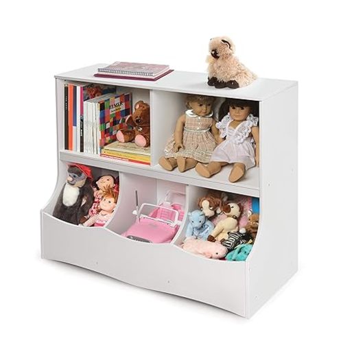 Badger Basket Multi-Bin Toy Storage Organizer and Bookshelf - Kids Cubby Shelf with 3 Bins, 2 Open Shelves, Top Display Surface - Wood Storage Unit for Playroom or Bedroom - Espresso