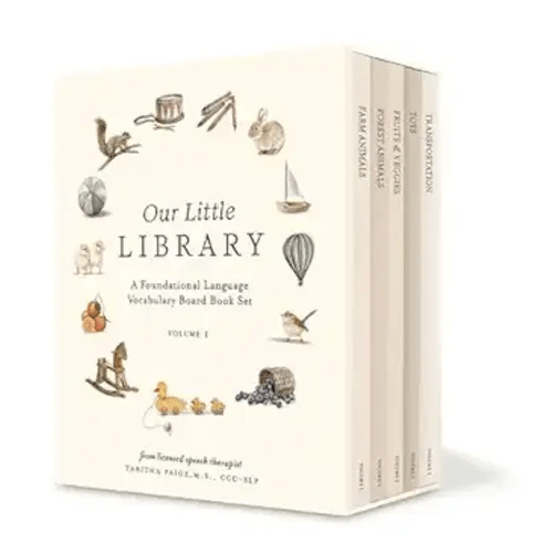 Our Little Library: A Foundational Language Vocabulary Board Book Set for Babies, Including Farm & Forest Animals, Fruits & Veggies, Toys & More (Tabitha Paige Children's Book Series)
