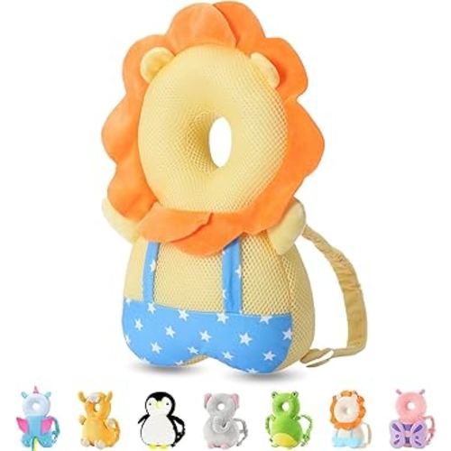 JunNeng Baby Head Protector Backpack, Toddler Walking Fall Head Protection, Yellow Lion Mesh