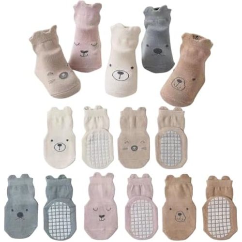 Baby Toddler Non-skid Socks with Grips Anti Skid Slipper Cartoon Socks for Girls Boys Infant Newborn 5 Pairs