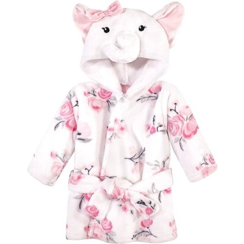 Hudson Baby Unisex Baby Plush Animal Face Bathrobe, White Elephant, 0-9 Months