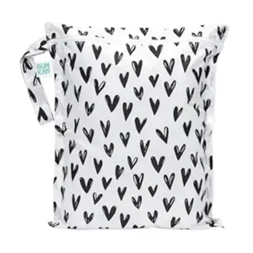 Bumkins Waterproof Wet Bag for Baby, Travel, Swim Suit, Cloth Diapers, Pump Parts, Pool, Beach, Gym Clothes, Toiletry, Hook to Stroller, Daycare, Zipper Reusable Wetdry Packing Pouch, Black Hearts