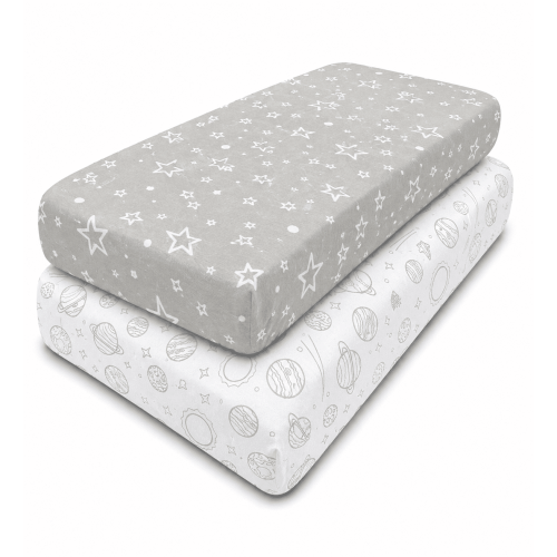 Bublo Baby Mini Crib Sheets 2-Pack | 100% Cotton Jersey | 24×38×5 in Universal Fit for Pack N Play / Portable Cribs