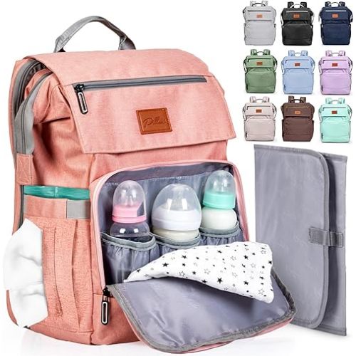 PILLANI Baby Diaper Bag Backpack - Diaper Bags for Baby Girl - Baby Shower Gifts for Girls - Large Waterproof Diaper Backpack - Pink Diaper Bag & Cute Baby Bags for Girls w/Portable Changing Pad, Pink