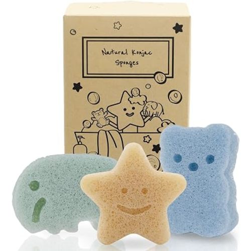 myHomeBody Konjac Sponge, Bath loofah, 3pc, Elephant, Bear & Star