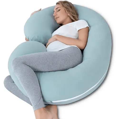INSEN Pregnancy Pillows for Sleeping, Maternity Pillow with Cooling Cotton Cover, C Shaped for Pregnant Side Sleeping (Green Jersey)