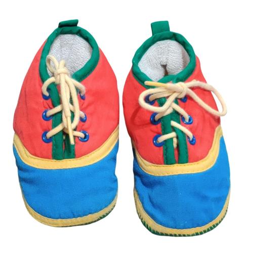 Vintage Gold Bug 2 Colorblock Soft Baby Shoes Booties Red Blue Yellow Green