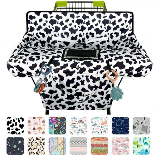 Shopping Cart Cover for Baby 2-in-1 High Chair Cover with Safety Harness Multifunctional Cow Pattern Cart Covers for Babies Soft Padded Grocery Cart Cover for Baby Boy Girl - Cow pattern