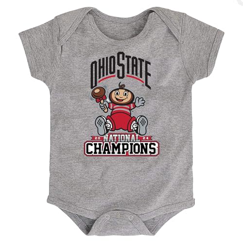 Future Tailgater Ohio State Buckeye Officially Licensed 100% Cotton Short Sleeve Baby Brutus National Champions Bodysuit-Gray