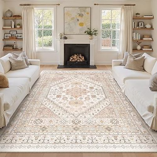 zesthome 8x10 Area Rugs for Living Room,Non-Slip Backing Washable Rugs,Vintage Large Area Rug,Stain Resistant Home Decor Rug