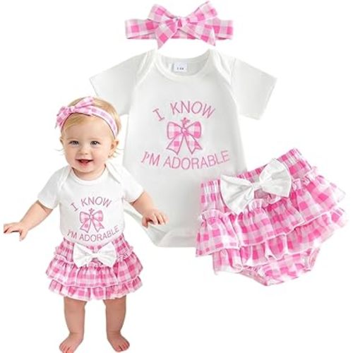 Newborn Baby Girl Summer Clothes Short Sleeve Romper + Tutu Skirt Shorts + Headband 3Pcs Set Infant Outfits