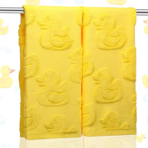 SmoothNovelty 2 Pcs Rubber Ducky Hand Towels Yellow Ducky, 14 x 29 in | Duck Jacquard Weave, 100% Cotton Absorbent, Rubber Duckies Decorative Towels for Bathroom Kitchen Decor Accessories