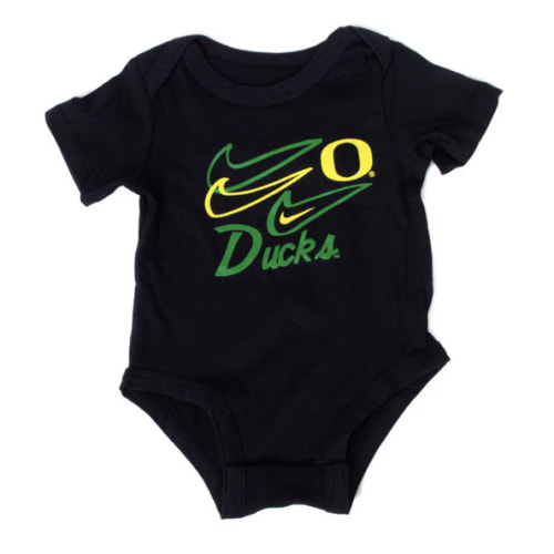 Infant Black Nike Yellow and Green Swoosh O Onesie