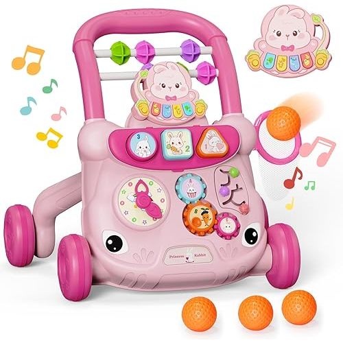 Baby Walker Toys,Push Walker for Boys & Girls Learning to Walk,Sit to Stand Early Educational Toys,Activity Center for Infant,Christmas Birthday Gift for Toddler 6-18 Months,Pink